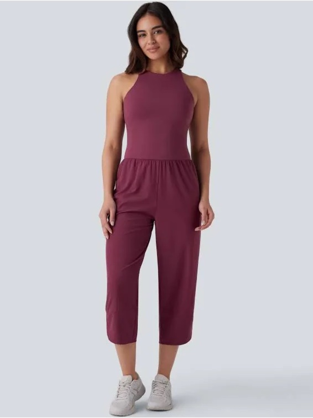 HALARA Sleeveless Pockets Crossover Hem Capri Quick Dry Jumpsuit Medium
